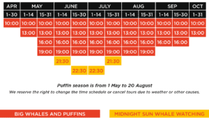 Husavik Adventures timetable 2022