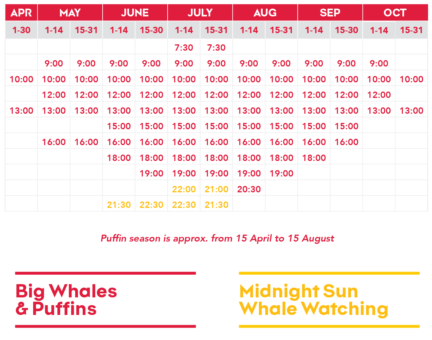 Timetable Húsavík Adventures 2026