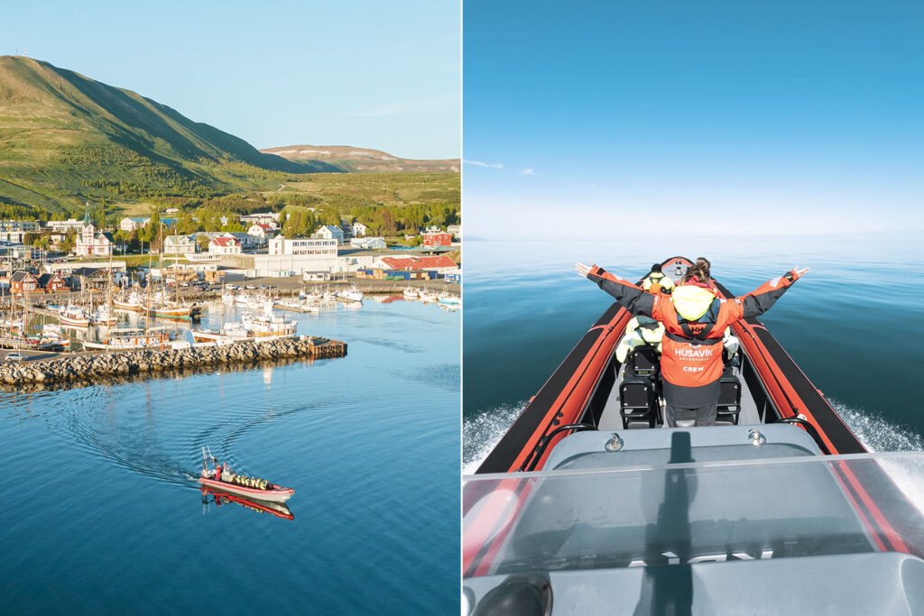 Húsavík Adventures Rib Boats sailing out from Húsavík harbour